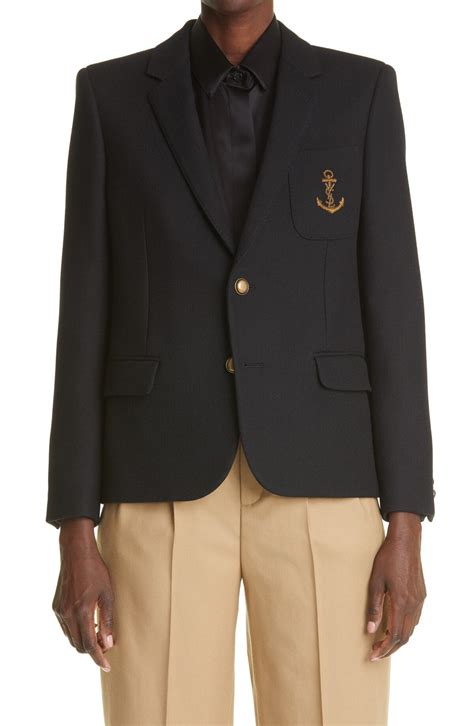 Saint Laurent Embroidered YSL Anchor Wool Blazer .